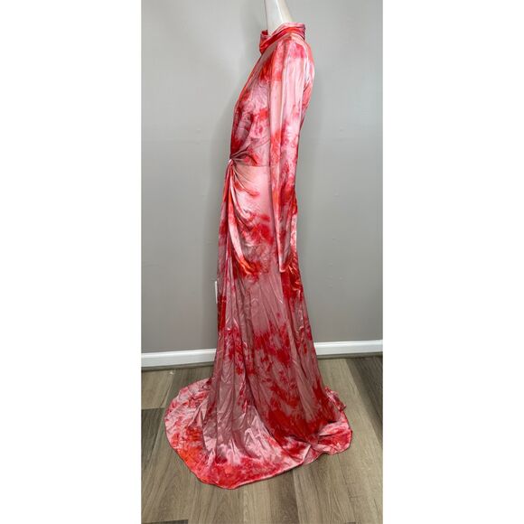 Alexandra Alonso Rojas mockneck silk draped gown in red ice dye Size US6 $1448 - Picture 8 of 13